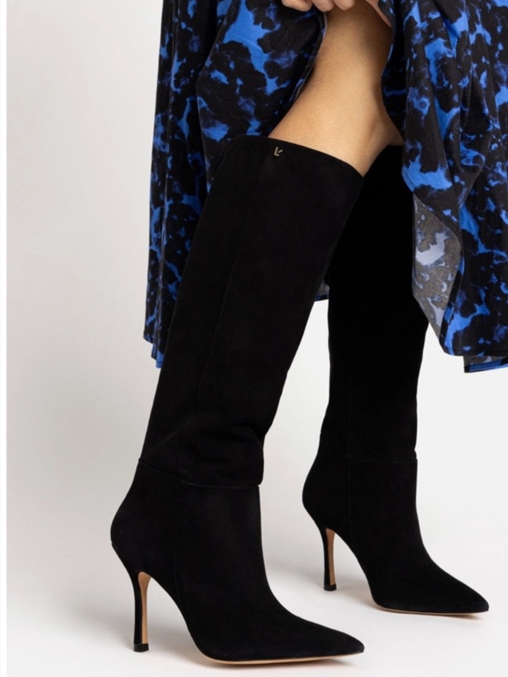Larroude Kate Black Suede Knee-High Stiletto Boots 7.5